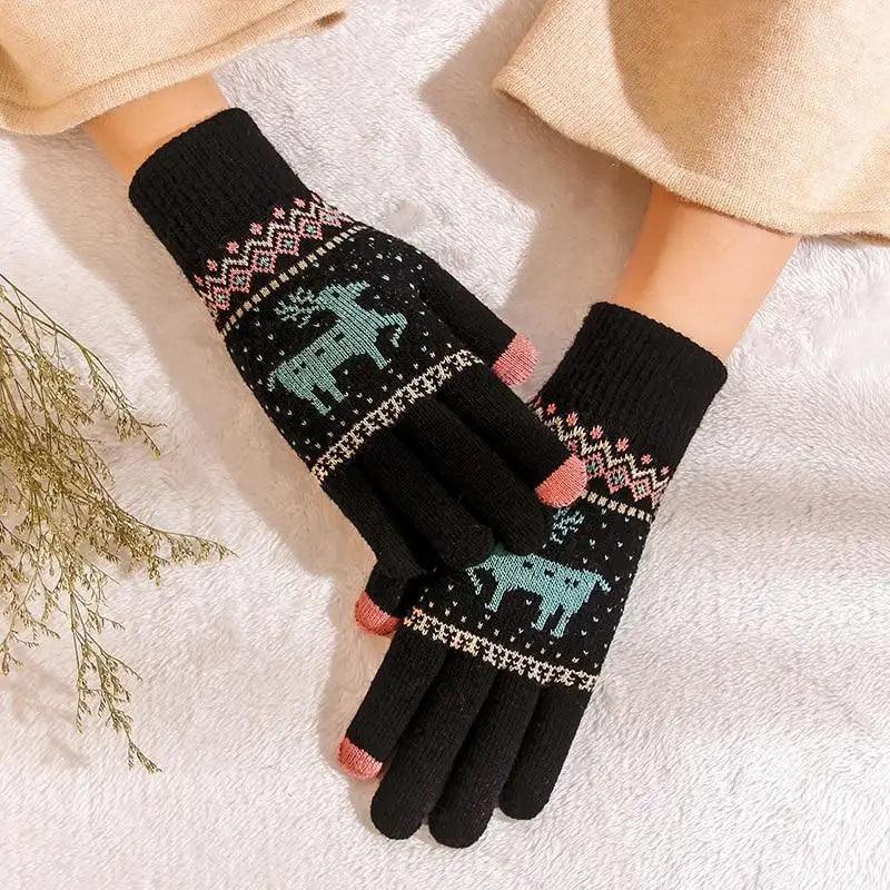 Colorful Christmas Deer Printed Warm Autumn Winter Comfortable Gloves For Men Women Cute Unisex Stylish Design Soft Full Finger Gloves