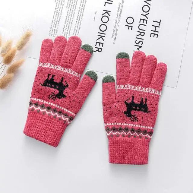 Colorful Christmas Deer Printed Warm Autumn Winter Comfortable Gloves For Men Women Cute Unisex Stylish Design Soft Full Finger Gloves