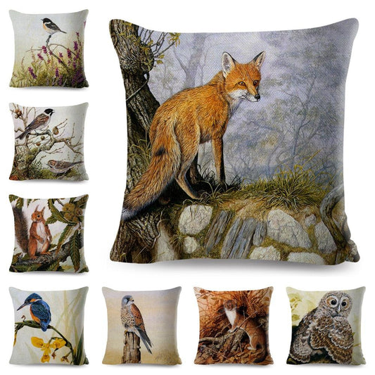 Colorful Pillow Cover Woodland Fox Bird Owl For Kids Room Sofa Home Decor Cute Cartoon Squirrel Cushion Cover Polyester Cotton Pillowcase Vintage Animal Throw Pillow Covers Wild Animals Cotton Linen Square Decorative Cushion Covers
