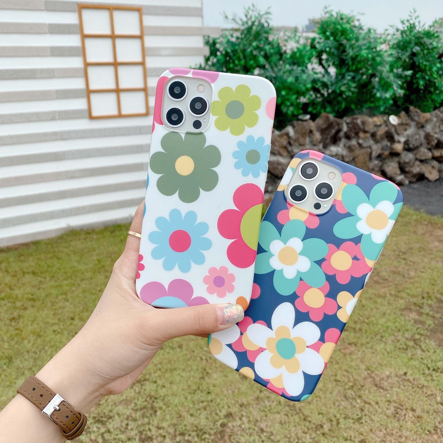 Cute Smooth Flower Phone Case For Iphone 13 11 Pro Max 12 Mini X Xr Xs Max 7 8 Plus Anti Knock Back Phone Cover Case Silicone Ultra Thin Shockproof Mobile Phone Case With Fashion Pattern Soft Bumper Full Body Protective Case For Iphone