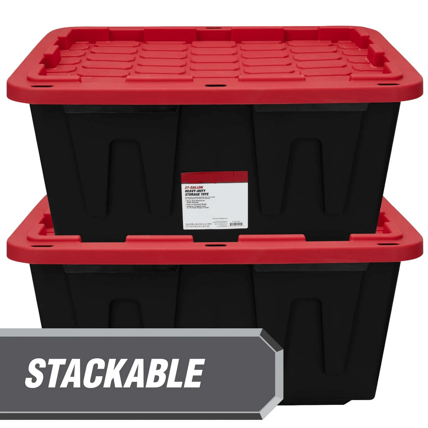 Large Storage Bin, 27 Gallon Plastic Storage Container with Snap-On Lid, Black and Red 4Pack by Doba
