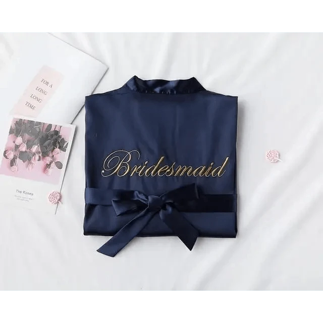 Elegant Wedding Bride Robe Lightweight Short Silk Sleepwear Women Indoor Bathrobes