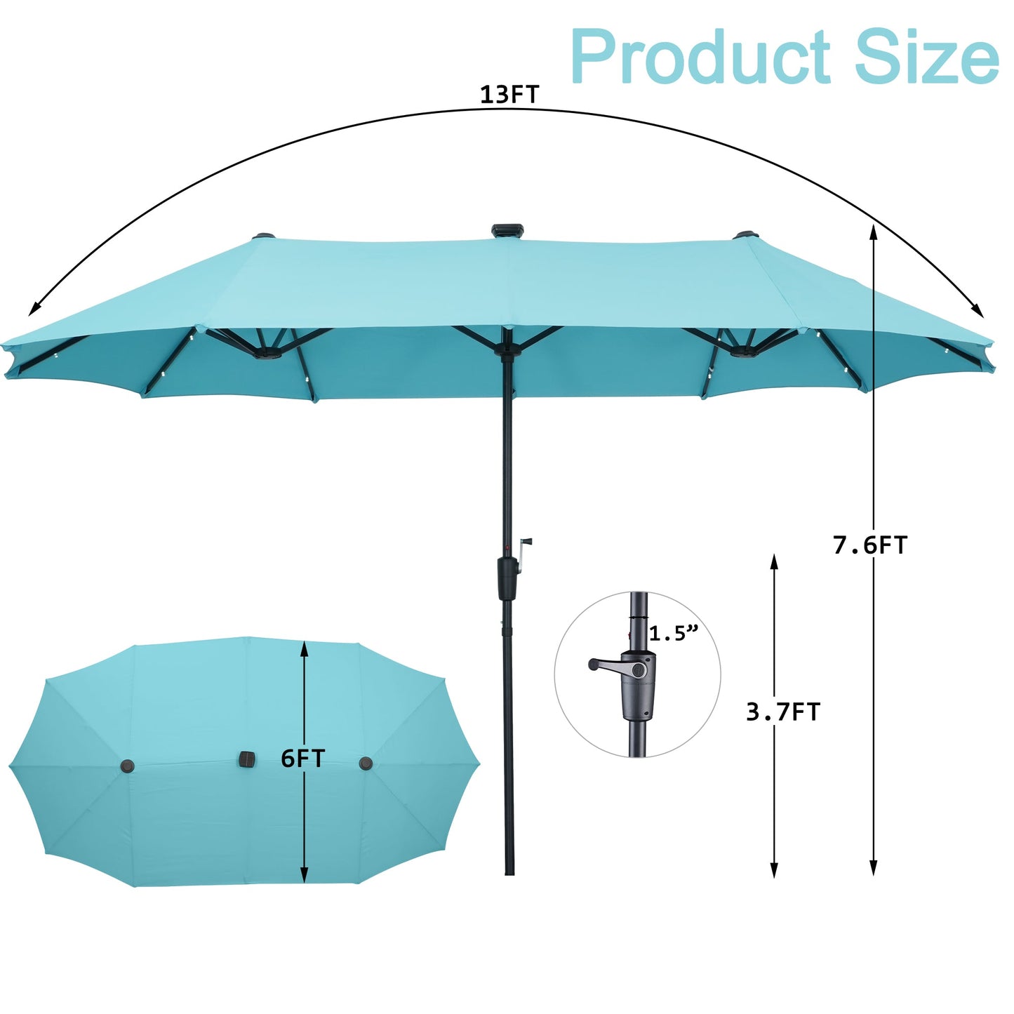 Ainfox 13ft Large Patio Umbrella with Solar Lights, Outdoor Double-Sided Rectangle Market Heavy Duty Umbrellas without Base
