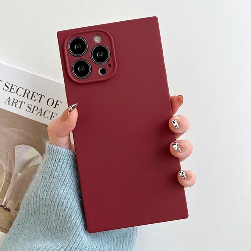 Fashion Candy Color Square Soft Silicone Phone Case For iPhone 13 11 12 Pro Max Bumper Shockproof Cover Square Silicone Camera Case Ultra Thin Lightweight Silky Soft Case Compatible with iPhone