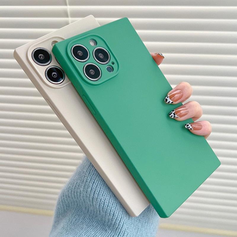 Fashion Candy Color Square Soft Silicone Phone Case For iPhone 13 11 12 Pro Max Bumper Shockproof Cover Square Silicone Camera Case Ultra Thin Lightweight Silky Soft Case Compatible with iPhone