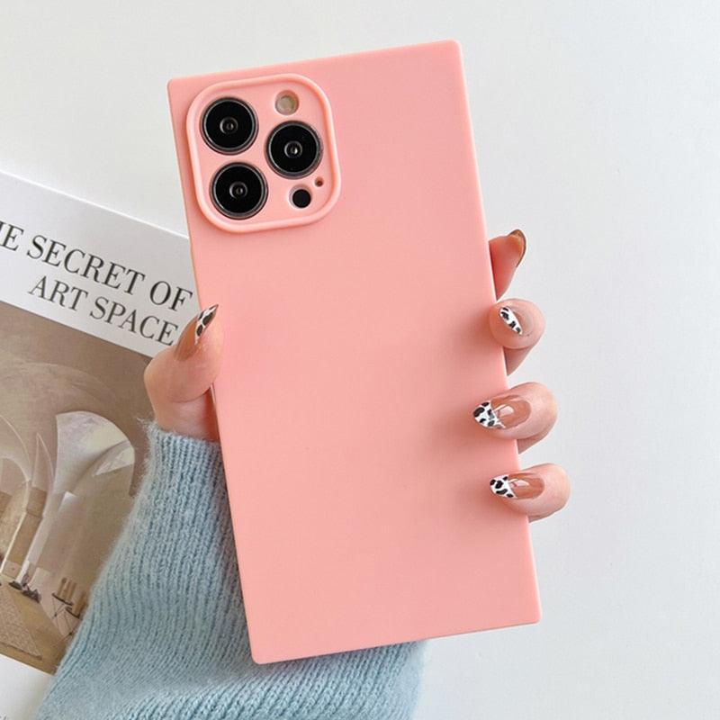 Fashion Candy Color Square Soft Silicone Phone Case For iPhone 13 11 12 Pro Max Bumper Shockproof Cover Square Silicone Camera Case Ultra Thin Lightweight Silky Soft Case Compatible with iPhone