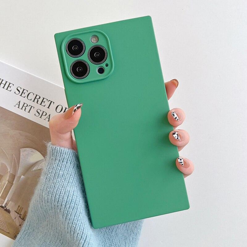 Fashion Candy Color Square Soft Silicone Phone Case For iPhone 13 11 12 Pro Max Bumper Shockproof Cover Square Silicone Camera Case Ultra Thin Lightweight Silky Soft Case Compatible with iPhone