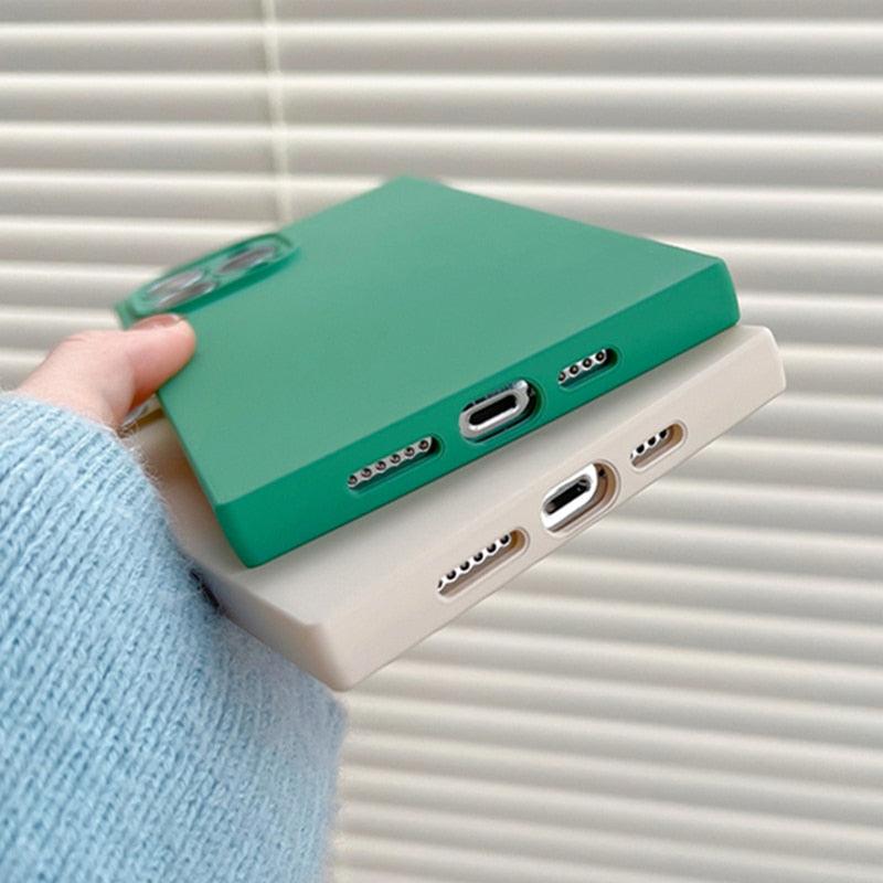 Fashion Candy Color Square Soft Silicone Phone Case For iPhone 13 11 12 Pro Max Bumper Shockproof Cover Square Silicone Camera Case Ultra Thin Lightweight Silky Soft Case Compatible with iPhone