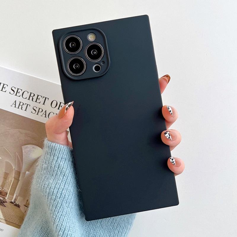 Fashion Candy Color Square Soft Silicone Phone Case For iPhone 13 11 12 Pro Max Bumper Shockproof Cover Square Silicone Camera Case Ultra Thin Lightweight Silky Soft Case Compatible with iPhone