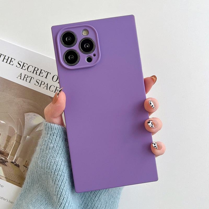 Fashion Candy Color Square Soft Silicone Phone Case For iPhone 13 11 12 Pro Max Bumper Shockproof Cover Square Silicone Camera Case Ultra Thin Lightweight Silky Soft Case Compatible with iPhone