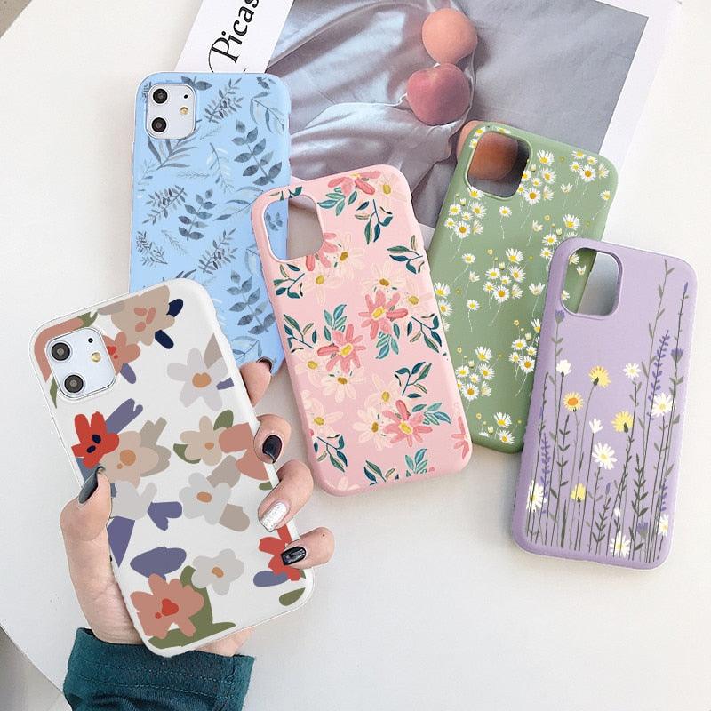 Fashion Flower Phone Case For Iphone 7 8 Plus  Iphone Xr X Xs Silicone Ultra Thin Shockproof Mobile Phone Case With Fashion Pattern Cover Stylish Beautiful Flower Pattern Colored iphone Case