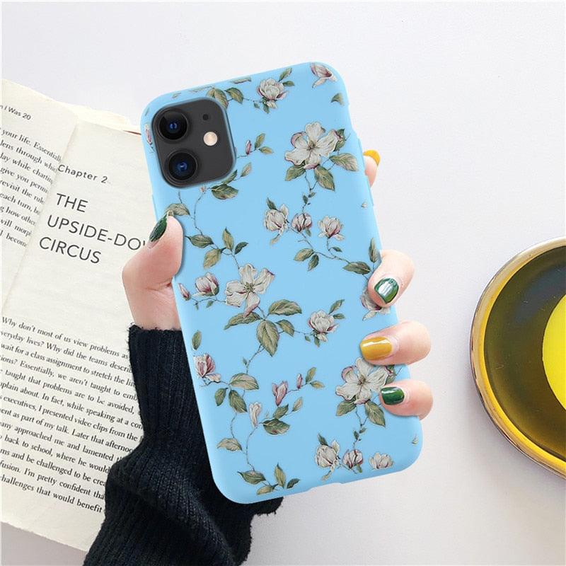 Fashion Flower Phone Case For Iphone 7 8 Plus  Iphone Xr X Xs Silicone Ultra Thin Shockproof Mobile Phone Case With Fashion Pattern Cover Stylish Beautiful Flower Pattern Colored iphone Case