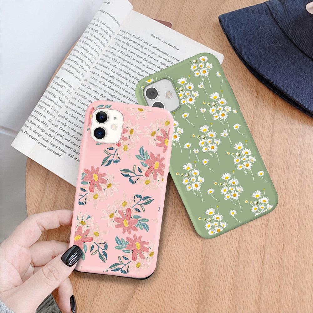 Fashion Flower Phone Case For Iphone 7 8 Plus  Iphone Xr X Xs Silicone Ultra Thin Shockproof Mobile Phone Case With Fashion Pattern Cover Stylish Beautiful Flower Pattern Colored iphone Case