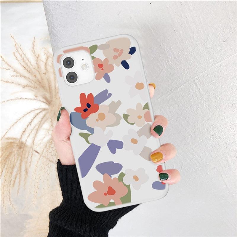 Fashion Flower Phone Case For Iphone 7 8 Plus  Iphone Xr X Xs Silicone Ultra Thin Shockproof Mobile Phone Case With Fashion Pattern Cover Stylish Beautiful Flower Pattern Colored iphone Case