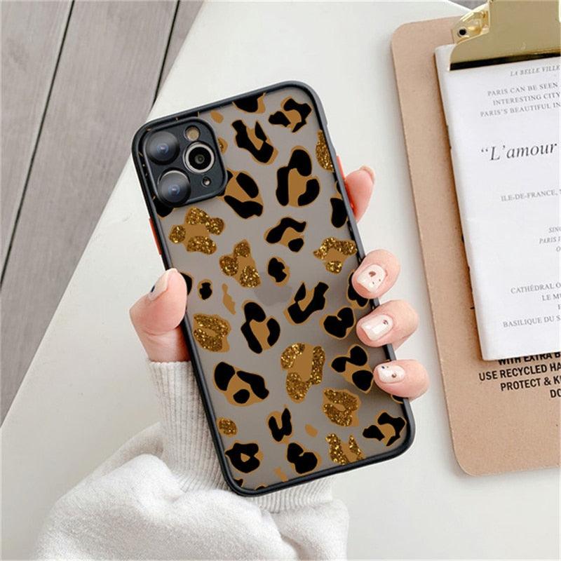 Fashion Leopard Pattern Case For iPhone 13 14 Pro MaxXS Max XR X Shockproof Cover Clear Bumper Women Girl Phone Case Cover with Black Leopard Print Designed for iPhone