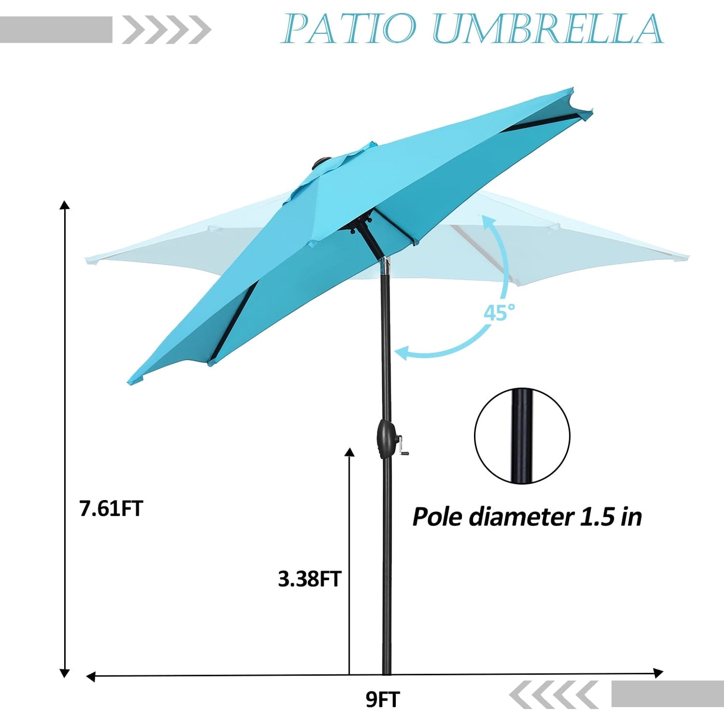 Ainfox 9ft  Patio Umbrella with Push Button Tilt and Crank, UV and Waterproof
