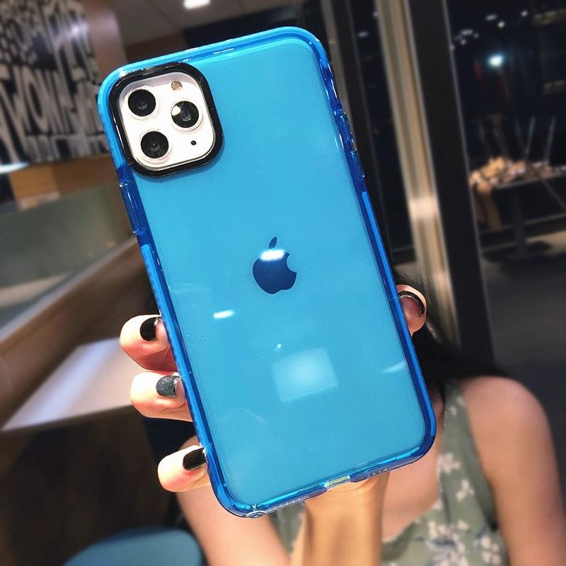 Fluorescent Color Shockproof Phone Case For iPhone 13 Pro Max 12 Mini 11 Transparent Soft Silicone Cover Transparent Case Glow In Dark Phone Case Luxury Square Case Cover For iPhone