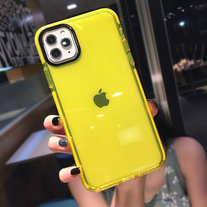 Fluorescent Color Shockproof Phone Case For iPhone 13 Pro Max 12 Mini 11 Transparent Soft Silicone Cover Transparent Case Glow In Dark Phone Case Luxury Square Case Cover For iPhone