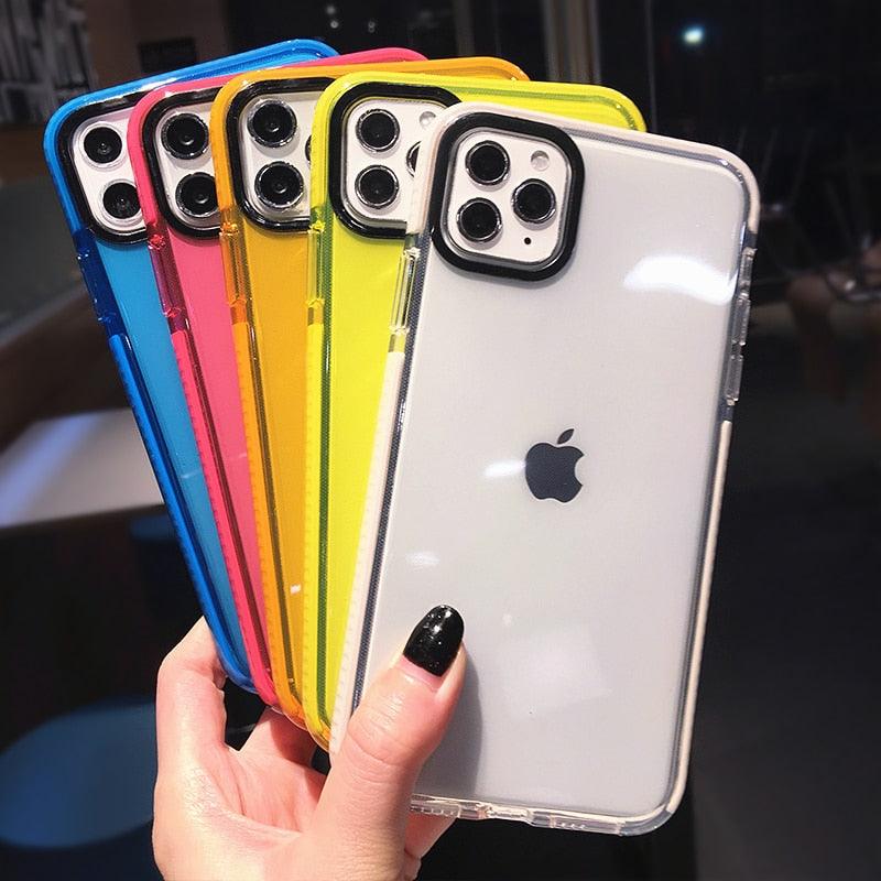 Fluorescent Color Shockproof Phone Case For iPhone 13 Pro Max 12 Mini 11 Transparent Soft Silicone Cover Transparent Case Glow In Dark Phone Case Luxury Square Case Cover For iPhone