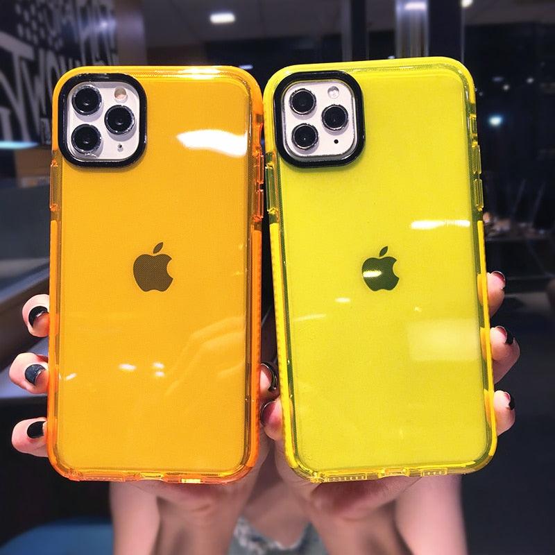 Fluorescent Color Shockproof Phone Case For iPhone 13 Pro Max 12 Mini 11 Transparent Soft Silicone Cover Transparent Case Glow In Dark Phone Case Luxury Square Case Cover For iPhone