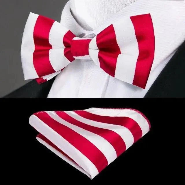Green Color Silk Butterfly Pre-Tied Bow Tie Pocket Square Cufflinks Suit Set For Men Silk Adjustable Self Bowtie Formal Bowtie Set