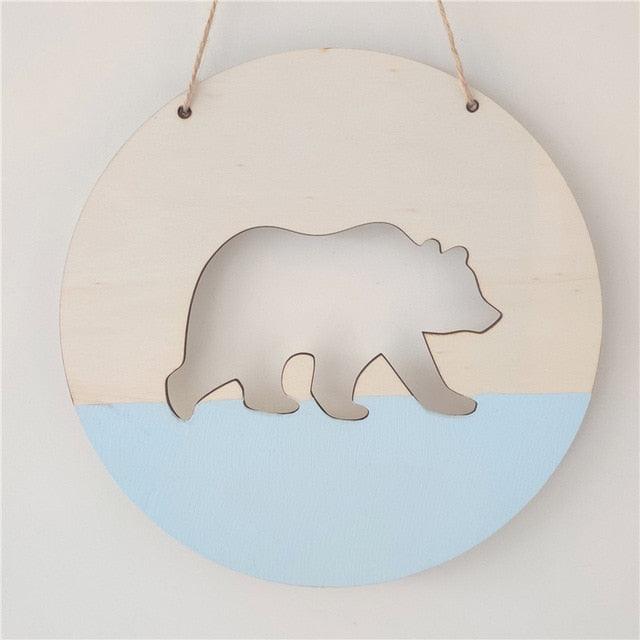 Handmade Hanging Ornaments Positive Slogan Banner Round Polar Bear Animal Statue Figurines Sculpture Wooden Ornaments  Wood Chip Wall Pendant Cardboard For Kids Room Decoration Photo Props