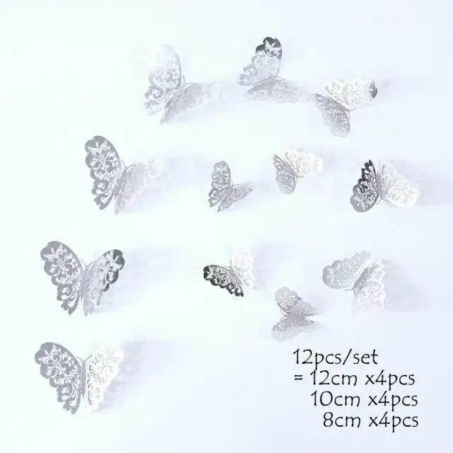 Luxury 3D Wall Stunning 12Pcs 4D Hollow Butterfly Wall Sticker Home Decoration Wall Stickers wedding Party Wedding Decors Butterfly Kids Room Decors
