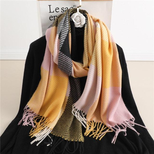 Winter  Long Plaid Headwear Scarf Warm Shawls Cashmere Female Scarfs Scarves Lady Tassel Shawl Wraps For Women