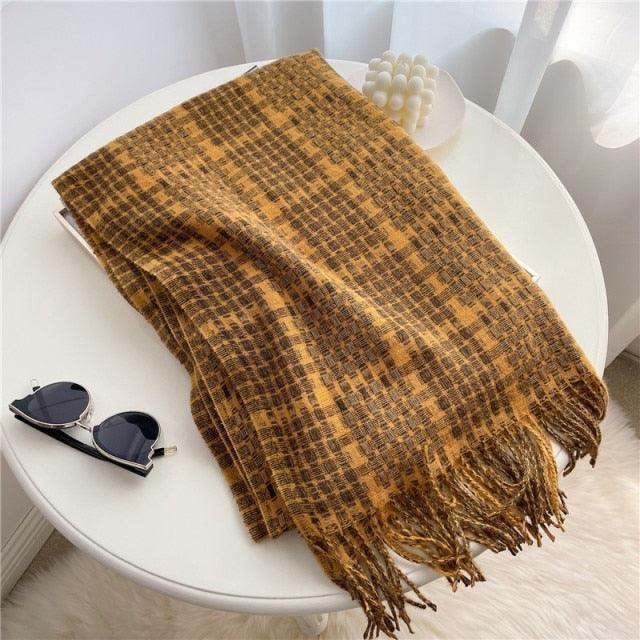 Winter  Long Plaid Headwear Scarf Warm Shawls Cashmere Female Scarfs Scarves Lady Tassel Shawl Wraps For Women