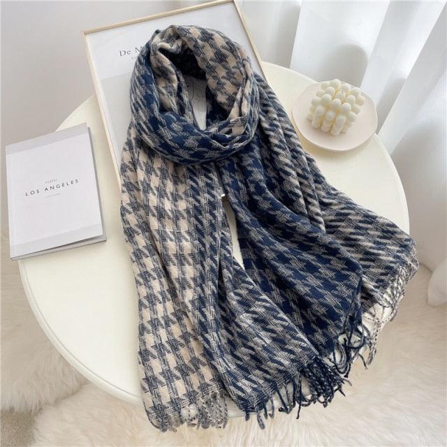 Winter  Long Plaid Headwear Scarf Warm Shawls Cashmere Female Scarfs Scarves Lady Tassel Shawl Wraps For Women
