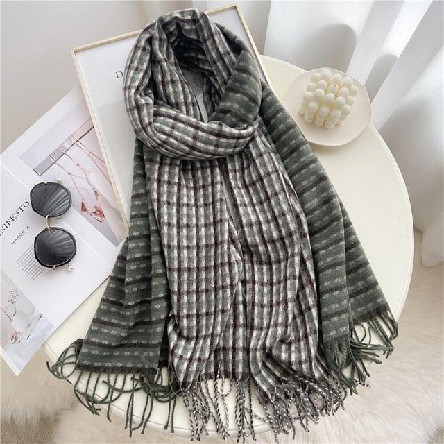 Winter  Long Plaid Headwear Scarf Warm Shawls Cashmere Female Scarfs Scarves Lady Tassel Shawl Wraps For Women