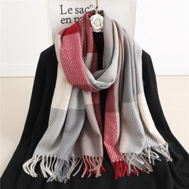 Winter  Long Plaid Headwear Scarf Warm Shawls Cashmere Female Scarfs Scarves Lady Tassel Shawl Wraps For Women
