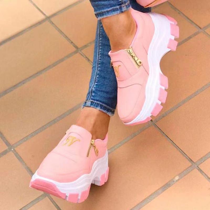 Luxury Women Blue Espadrilles New Solid Color Thick Bottom Zipper Walking Women's Shoes Slip-on High Top Sneakers Round Toe Thick Sole Zipper Ballet Flats Flat Skate Walking Shoes