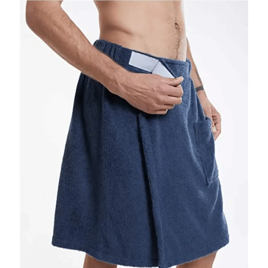 Men Plush Fleece Wrap Spa Gym Bath Wrap Solid Color Classy Design Bathrobes With Pocket Trendy Men's Bath Wrap