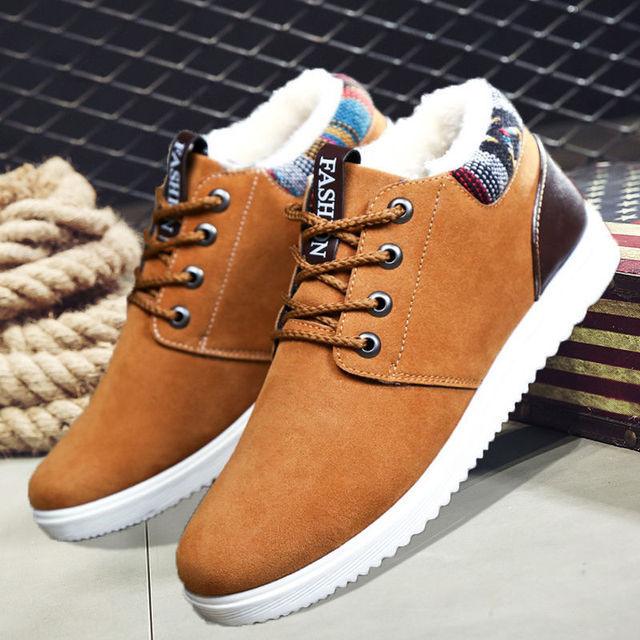 Men's Cotton Snow Boots Winter Plus Velvet Warm Casual Hiking Boots Breathable Slip Resistant Trial Hiking Shoes Mountain Biking Outdoor Work Shoes