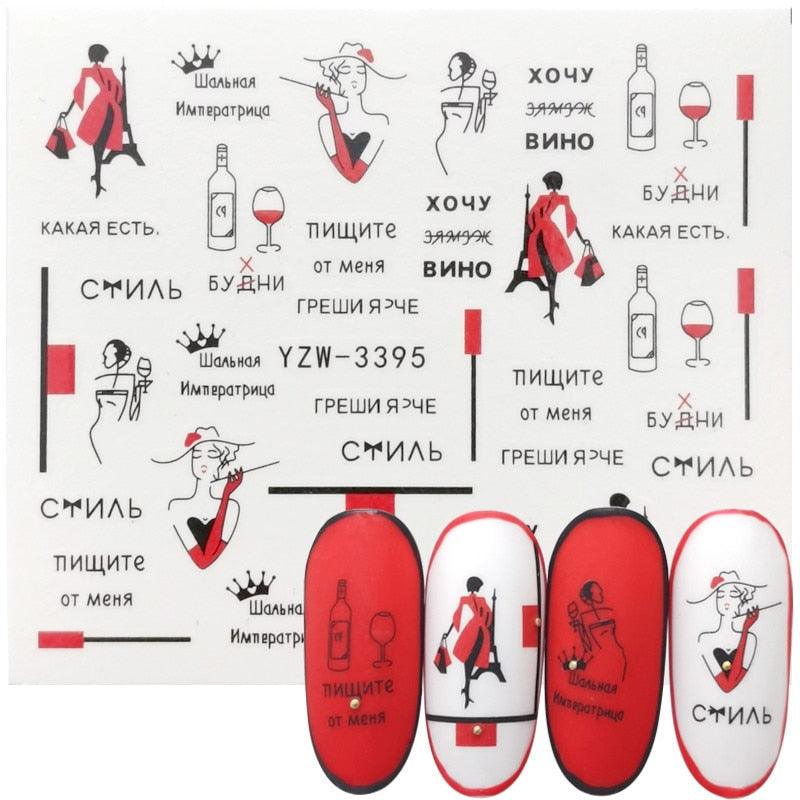 Nail Watermark Decals Sexy lips Middle finger Sexy girl Water Transfer Slider Russia Words Manicure Tattoos Sliders For Manicure Women Kids Girls Manicure Decoration Nail Art Supplies 3D Self-Adhesive Nail Decals Designer Nail Stickers for Acrylic Nails
