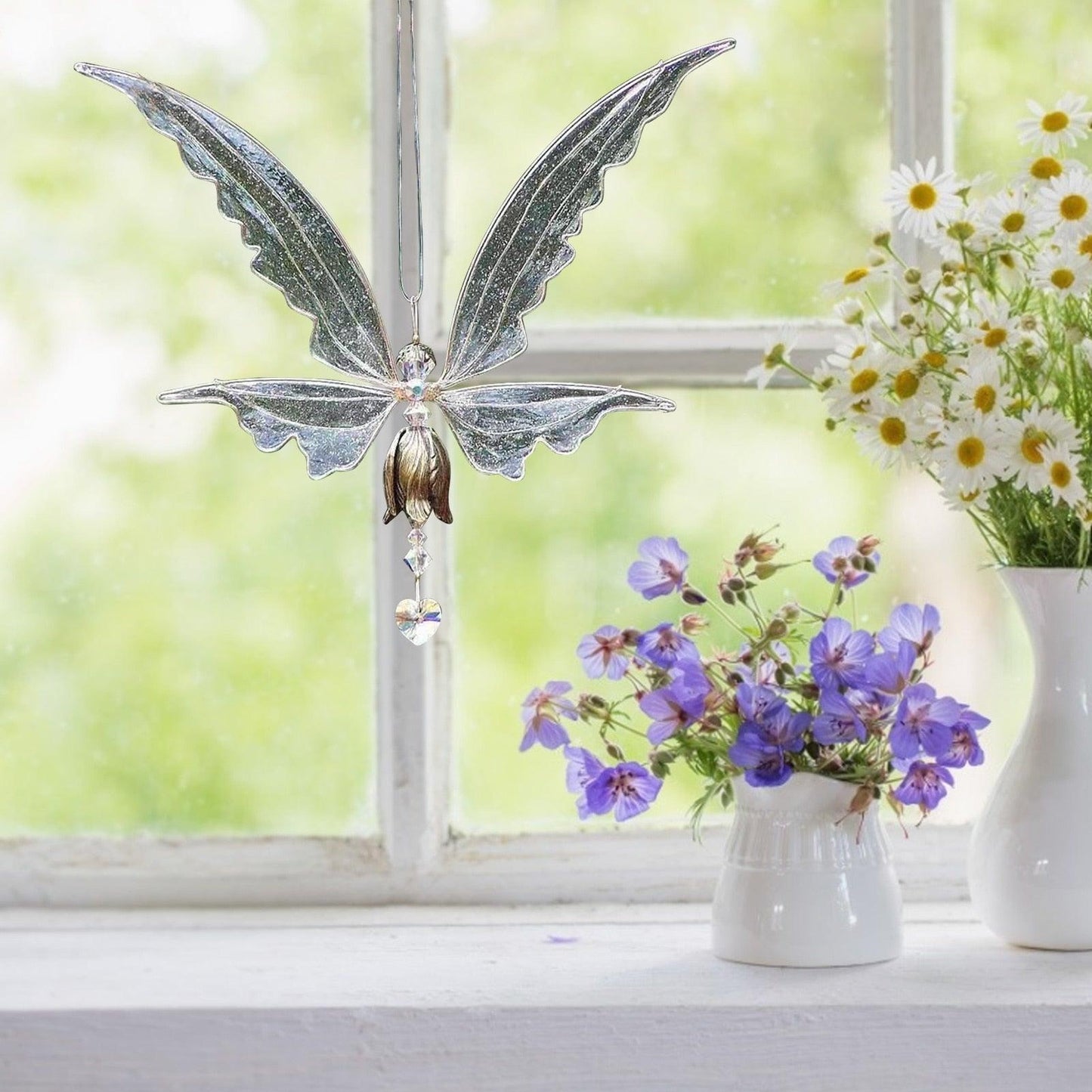 New Crystal Guardian Angel Wing  Sun-catcher Car Charm For Rear View Mirror Clear Window Rainbow Maker Collection With Crystal Wind Chimes For Home Garden Hanging Decoration Photography Prop