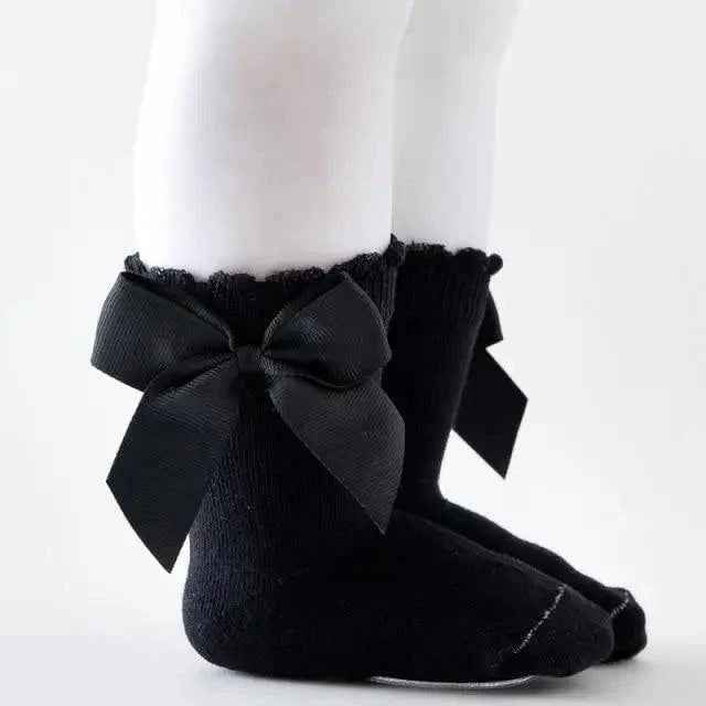 New Kids Socks Toddlers Girls Big Bow Knee High Quality Long Soft Autumn Winter 100% Cotton Lace Baby Tube Sock Baby Cotton Knee Socks Warm Big Bow Knot Baby Stockings Stylish Leg Warmer Soft Dance Socks