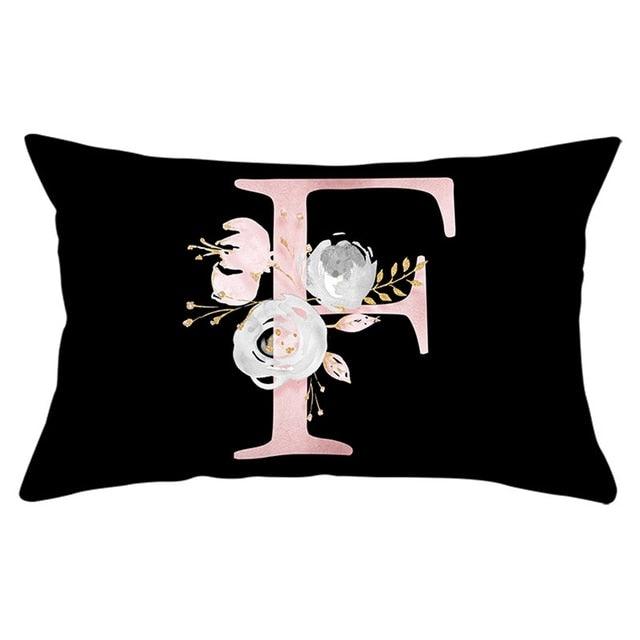 New Light Letter Flower Pillow Covers Alphabet Decorative Pillow Cases ABC Letter Flowers Cushion Covers Black Plush Pillow Case Super Soft Living Room Decorative Cushion Cover Elegant Soft Design 30x50cm