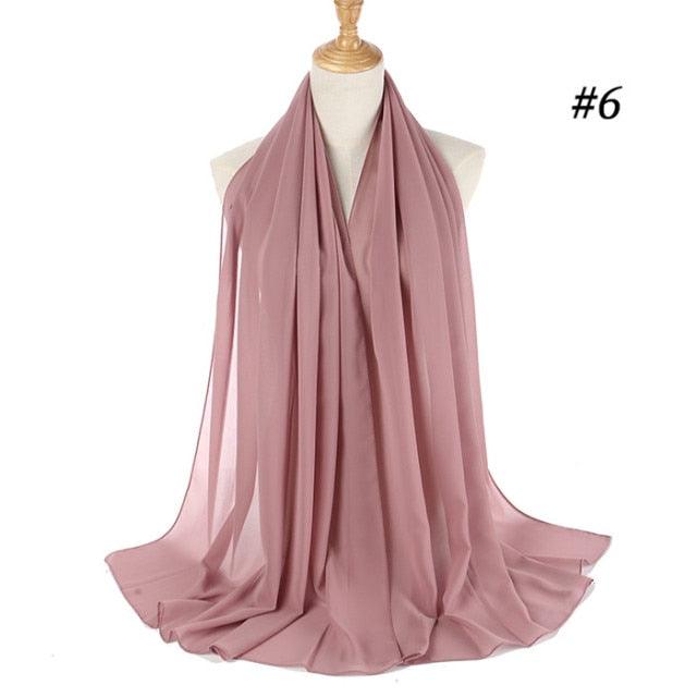 New Long Solid Colorful Soft Chiffon Hijab Elegant Scarf Wrap Lightweight Islamic Head Wear Escharpe Shawls Headband Stole Muslim Hijabs Wrap Headscarf Scarves Colors For Women
