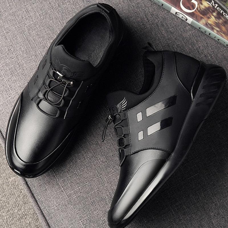 New Mens Casual Leather Lace Up Sneakers Solid Color Breathable Business Mens Fashion Leather Dress Sneakers Flexible Business Casual Non-Slip Shoes For Men