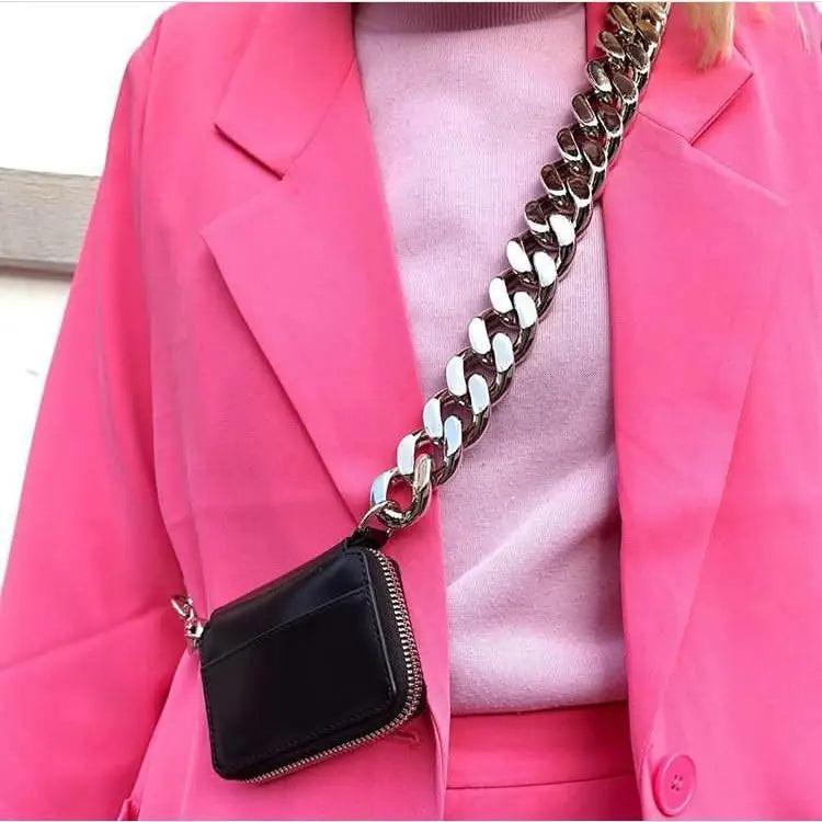 New Sparkling Thick Metal Chain Shoulder Bag Bike Wallet, Mini Bag, Coin Purse. Fashionable Women Pack Leather Crossbody Bags