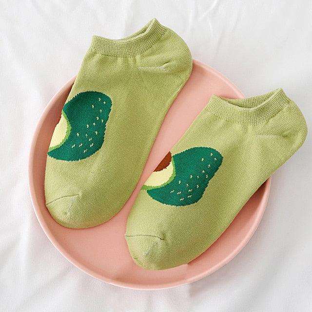 Solid Color Avocado Printed Socks Casual Joker Cotton Short Socks Ladies Fruit Print Concise College Style Breathable Cotton Short Socks For Men And Women