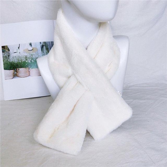 New Winter Solid Color Warm Thicken Soft Collar Scarf Faux Rabbit Fur Neckerchief Plush Warm Hot Scarfs Cross Collar Scarf Shawl Solid With Pearl Elegant For Women