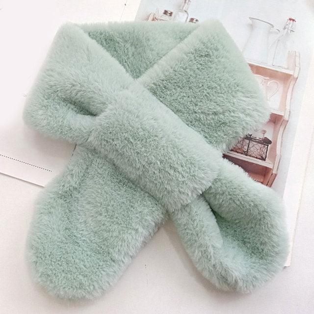 New Winter Solid Color Warm Thicken Soft Collar Scarf Faux Rabbit Fur Neckerchief Plush Warm Hot Scarfs Cross Collar Scarf Shawl Solid With Pearl Elegant For Women