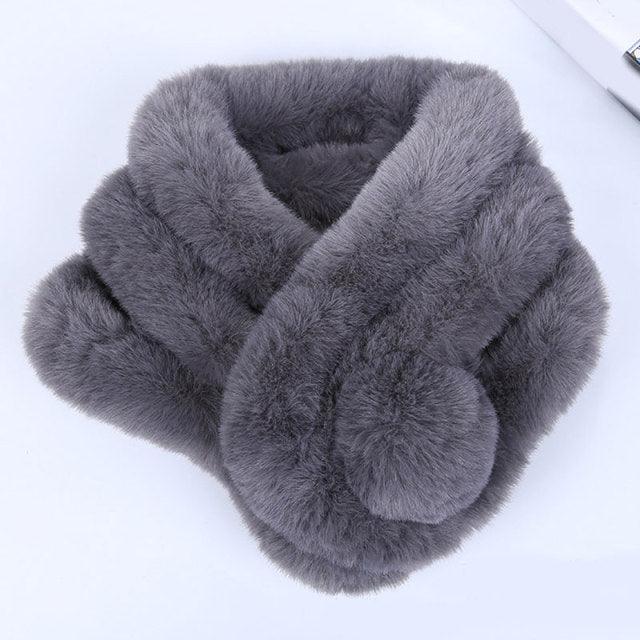 New Winter Solid Color Warm Thicken Soft Collar Scarf Faux Rabbit Fur Neckerchief Plush Warm Hot Scarfs Cross Collar Scarf Shawl Solid With Pearl Elegant For Women