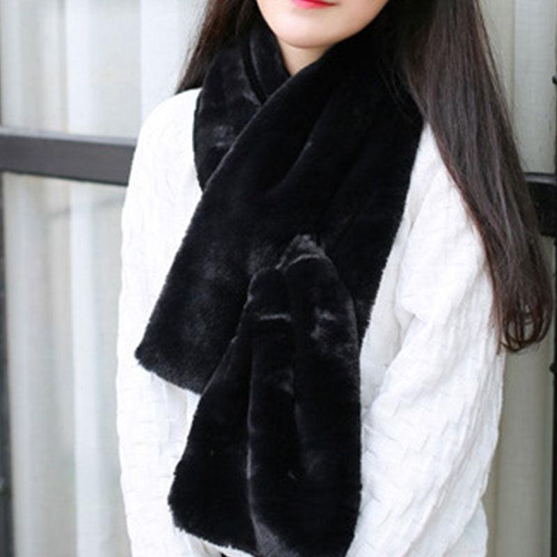 New Winter Solid Color Warm Thicken Soft Collar Scarf Faux Rabbit Fur Neckerchief Plush Warm Hot Scarfs Cross Collar Scarf Shawl Solid With Pearl Elegant For Women
