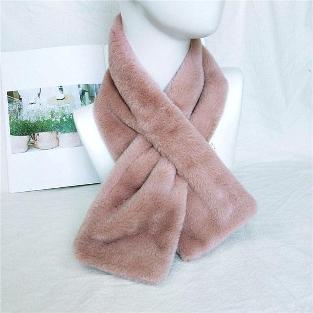 New Winter Solid Color Warm Thicken Soft Collar Scarf Faux Rabbit Fur Neckerchief Plush Warm Hot Scarfs Cross Collar Scarf Shawl Solid With Pearl Elegant For Women