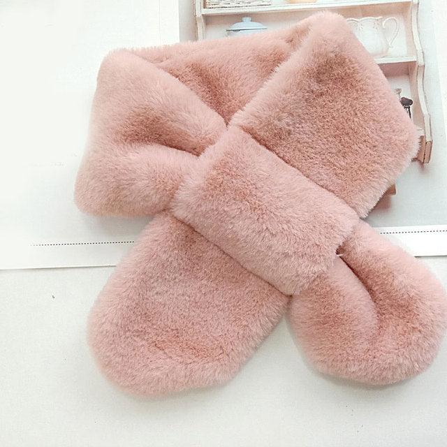 New Winter Solid Color Warm Thicken Soft Collar Scarf Faux Rabbit Fur Neckerchief Plush Warm Hot Scarfs Cross Collar Scarf Shawl Solid With Pearl Elegant For Women
