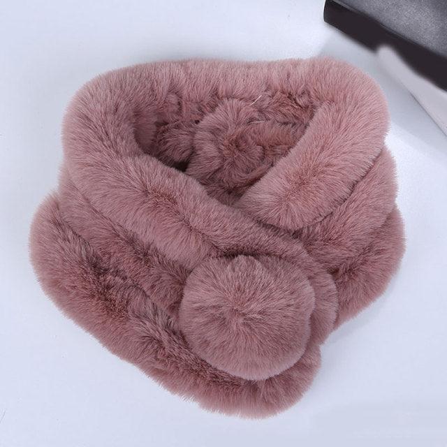 New Winter Solid Color Warm Thicken Soft Collar Scarf Faux Rabbit Fur Neckerchief Plush Warm Hot Scarfs Cross Collar Scarf Shawl Solid With Pearl Elegant For Women